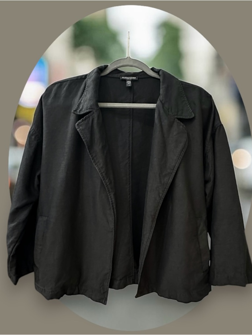 Eileen Fisher Open Front Cardigan. Black. Linen/Lyocell. Size: Large Petite